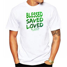 Load image into Gallery viewer, 2019 New Summer Funny Tee Christian Jesus BLESSED SAVED LOVED John 3 16 Bible Lines Cotton T Shirt for men
