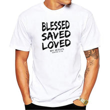 Load image into Gallery viewer, 2019 New Summer Funny Tee Christian Jesus BLESSED SAVED LOVED John 3 16 Bible Lines Cotton T Shirt for men
